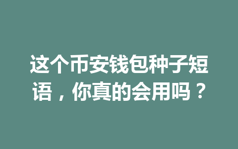 这个币安钱包种子短语，你真的会用吗？ 一