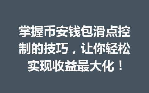 掌握币安钱包滑点控制的技巧，让你轻松实现收益最大化！ 一