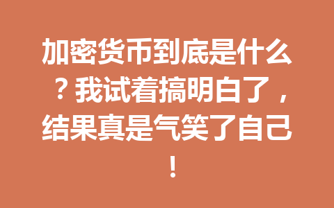 加密货币到底是什么？我试着搞明白了，结果真是气笑了自己！ 一