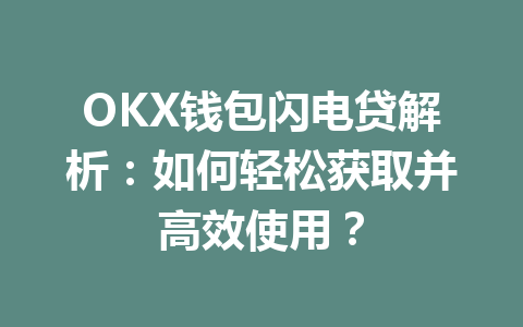 OKX钱包闪电贷解析:如何轻松获取并高效使用? 一