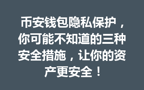 币安钱包隐私保护，你可能不知道的三种安全措施，让你的资产更安全！ 一