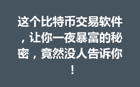 这个比特币交易软件,让你一夜暴富的秘密,竟然没人告诉你! 一