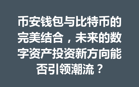 币安钱包与比特币的完美结合，未来的数字资产投资新方向能否引领潮流？ 一
