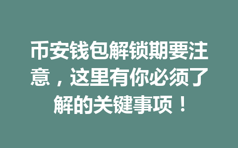 币安钱包解锁期要注意,这里有你必须了解的关键事项! 一