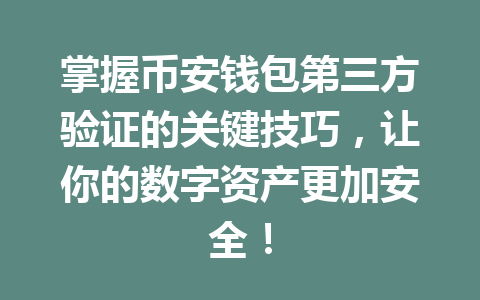 掌握币安钱包第三方验证的关键技巧，让你的数字资产更加安全！ 一