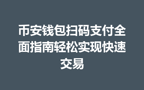 币安钱包扫码支付全面指南轻松实现快速交易 一