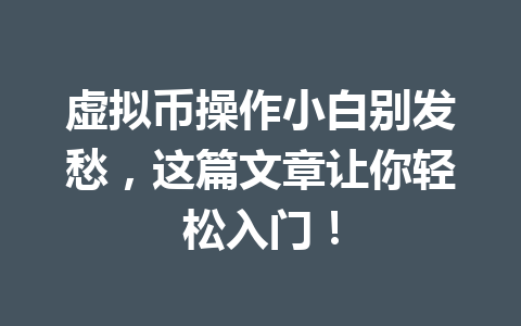 虚拟币操作小白别发愁,这篇文章让你轻松入门! 一
