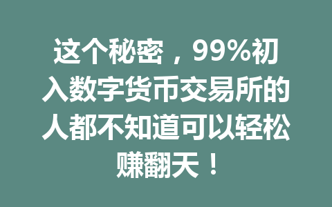 这个秘密,99%初入数字货币交易所的人都不知道可以轻松赚翻天! 一
