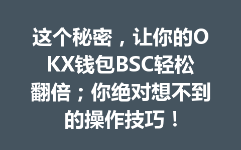 这个秘密,让你的OKX钱包BSC轻松翻倍;你绝对想不到的操作技巧! 一