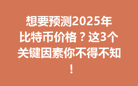 想要预测2025年比特币价格?这3个关键因素你不得不知! 一
