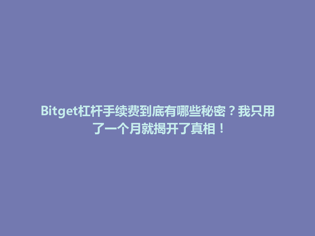 Bitget杠杆手续费到底有哪些秘密？我只用了一个月就揭开了真相！ 一