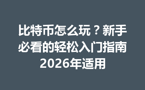 比特币怎么玩？新手必看的轻松入门指南2026年适用 一