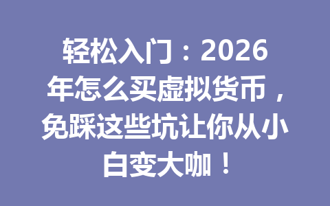 轻松入门:2026年怎么买虚拟货币,免踩这些坑让你从小白变大咖! 一