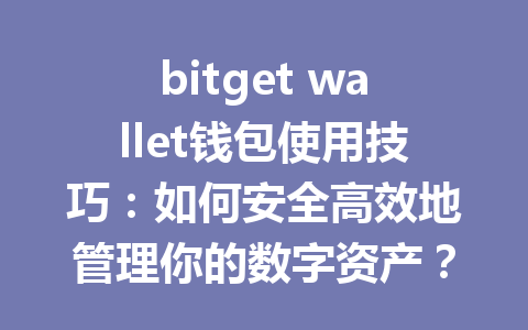 bitget wallet钱包使用技巧：如何安全高效地管理你的数字资产？ 一