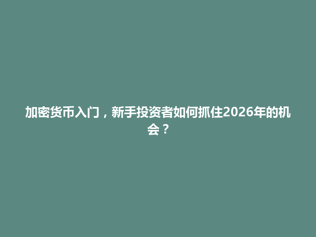 加密货币入门,新手投资者如何抓住2026年的机会? 一